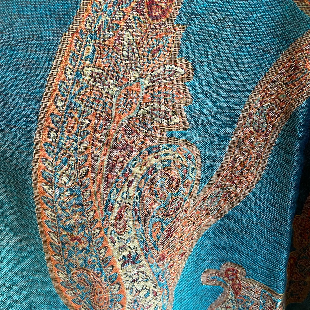 Turquoise Paisley Patterned Pashmina - Picture 3 of 6